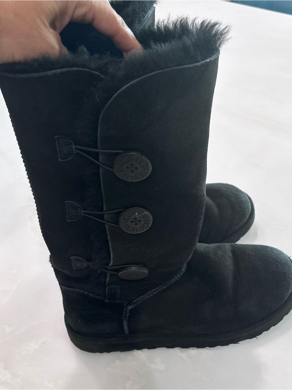 UGG Black Button-Detail Shearling-Trim Tall Boots